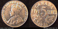 1931, Canada 5 cent, KM29, XF. Nice