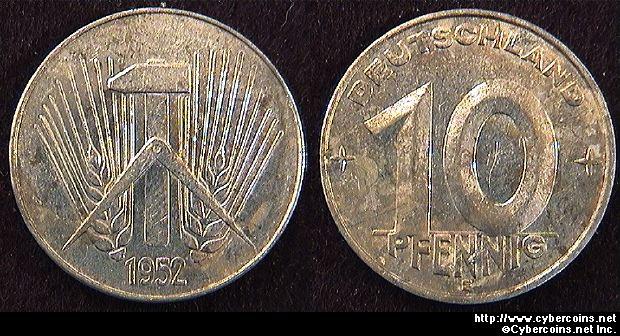 Germany, 1952E, 10 pfennig, AU, KM7