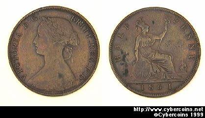 Great Britain, 1861, 1/2 penny, XF/AU, KM748.2