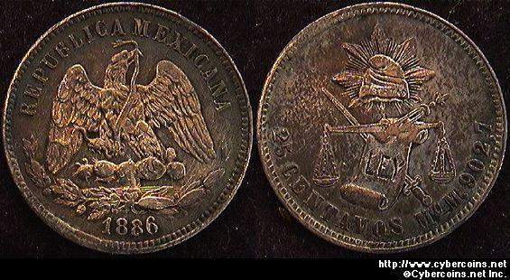 Mexico, 1886MoM, 25 Centavos, AU, KM406.7