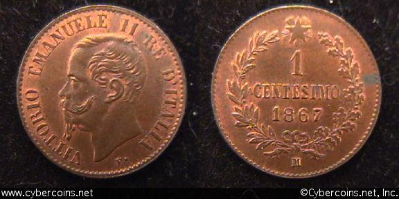 Italy, 1867M, 1 centesimo, UNC-, KM1.1