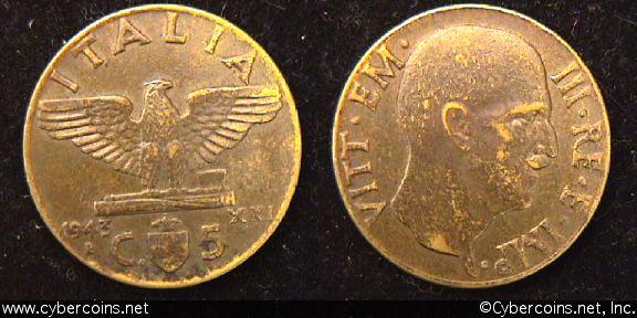 Italy, 1943,  5 Centesimi, XF, KM73a