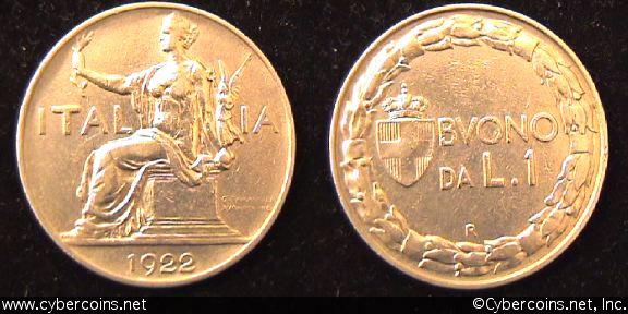 Italy, 1922, 1 lira, XF, KM62