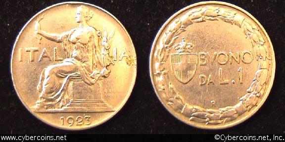Italy, 1923, 1 lira, XF, KM62