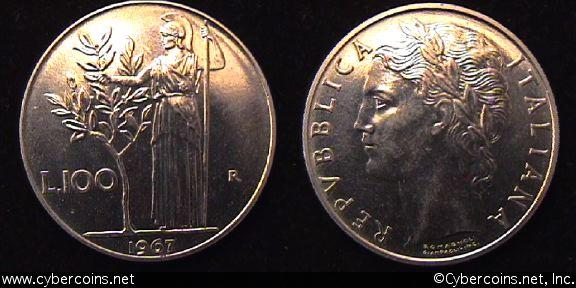Italy, 1967, 100 lira, UNC, KM96