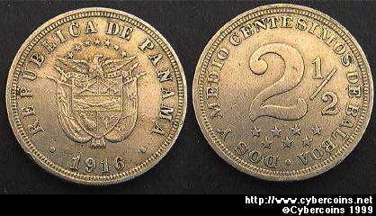 Panama, 1916, 2 1/2 centesimo, XF, KM7.2