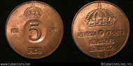 Sweden, 1953, 5 ore, UNC, KM822