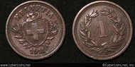 Switzerland, 1911B, 1 rappen, XF, KM3