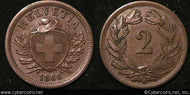 Switzerland, 1866B, 2 rappen, AU choice, KM4