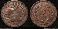Switzerland, 1893B,  2 rappen, AU, KM4