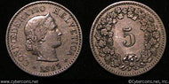 Switzerland, 1885B, 5 rappen, VF, KM26
