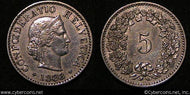 Switzerland, 1888B,  5 rappen, XF, KM26