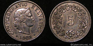 Switzerland, 1888B, 5 rappen, XF, KM26