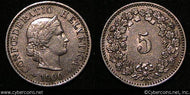 Switzerland, 1900B, 5 rappen, XF, KM26