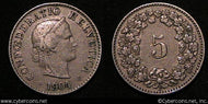 Switzerland, 1904B, 5 rappen, VF, KM26