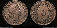 Switzerland, 1912, 5 rappen, AU, KM26