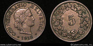 Switzerland, 1915B, 5 rappen, dirty XF, KM26