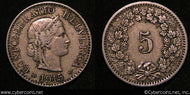Switzerland, 1915B, 5 rappen, dirty XF, KM26