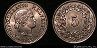 Switzerland, 1925B, 5 rappen, AU, KM26