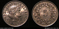Switzerland, 1925B, 5 rappen, BU, KM26