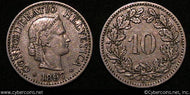 Switzerland, 1897B, 10 rappen, XF, KM27