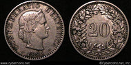 Switzerland, 1881B, 20 rappen, VF, KM29
