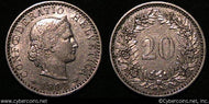 Switzerland, 1883B, 20 rappen, XF, KM29