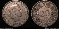 Switzerland, 1883B, 20 rappen, XF, KM29
