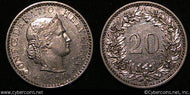 Switzerland, 1884B, 20 rappen, XF, KM29