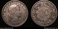 Switzerland, 1884B, 20 rappen, XF, KM29