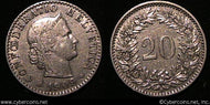 Switzerland, 1909B, 20 rappen, XF, KM29