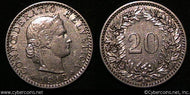 Switzerland, 1912B, 20 rappen, XF, KM29