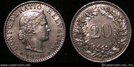 Switzerland, 1920B, 20 rappen, AU, KM29