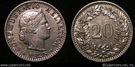 Switzerland, 1925B, 20 rappen, XF/AU, KM29