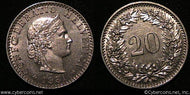 Switzerland, 1931B, 20 rappen, AU, KM29