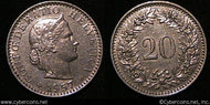Switzerland, 1957B, 20 rappen, AU, KM29a