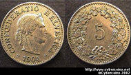 Switzerland, 1904B, 5 rappen, XF, KM26