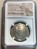 Byzantine Empire, 1143-1180 AD,  Aspron Trachy, Christ depicted, NGC authenticated Choice AU