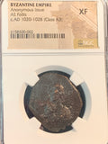 Byzantine Empire, 1020-1028 AD,  Follis, NGC authenticated XF