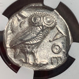 Silver Egyptian Struck Owl, Luster! 5th-4th century BC, Tetrdrachm, NGC Mint State strike 4/5, surface 3/5