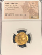 Roman Empire, Nero, gold Aureus AD  54-68, Jupiter standing, NGC authenticated