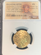 Byzantine Empire, 1294-1320 AD, Andronicus II, Michael IX, Gold Hyperpyron, 3.97g, NGC authenticated. Strike 4/5, Surface 2/5