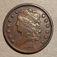 1835 Classic Head Half Cent, VF, old cleaning