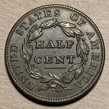 1835 Classic Head Half Cent, AU 55, a few marks on obverse
