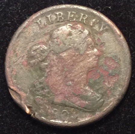 1808 Draped Bust Half Cent - F, corroded with hits