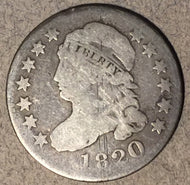 1820 Capped Bust Dime, Grade= G/VG, thin obverse scratch