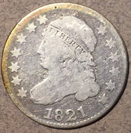 1821 Capped Bust Dime, Grade= VG, cleaned and some minor marks