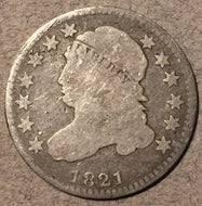 1821 Capped Bust Dime, Grade= VG, minor marks