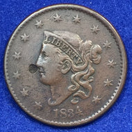 1834, VF Liberty Head Large Cent,  2mm hit in front of face