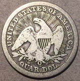 1853 O arrows and rays Seated Quarter, Grade= F